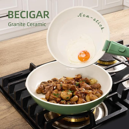 BECIGAR 8PCS Ceramic Cookware, Nonstick Ceramic Pan, Removable Handle Pots and - Image 8