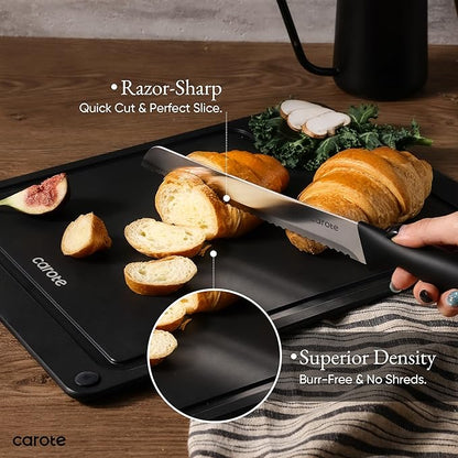 CAROTE Knife Set, Rustproof Stainless Steel 5 Kitchen Knife Set, Plain Black - Image 4
