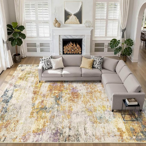 12x18 Area Rugs Living Room: Washable Large Abstract Modern Soft Stain by LOONGRUG