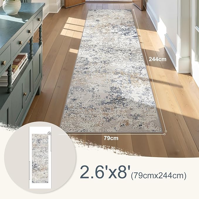 DMOYEST Washable Runner Rug for Hallway: 2.6x8 Neutral Modern Abstract Low Pile - Image 2