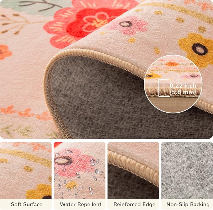 9x12 Area Rugs for Living Room Vacuum-Friendly Machine Washable Area Rug Flower - Image 4