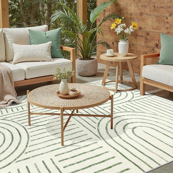 DCX Abstract Machine Washable 8x10 Rug, Sage Green Modern Accent Rug - Image 4