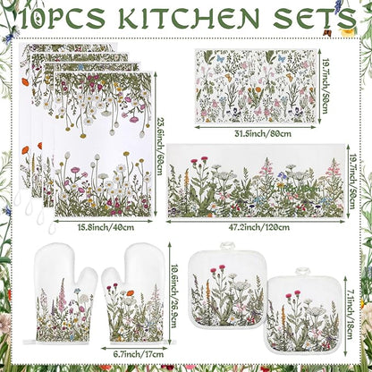 Fanfanwin 10 Pcs Wildflower Kitchen Decor Set Floral Kitchen Towels and Rugs - Image 3
