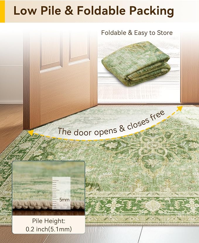 RELEANY Area Rugs 6'x8' Washable Non-Slip, Floral Vintage Distress Medallion - Image 4