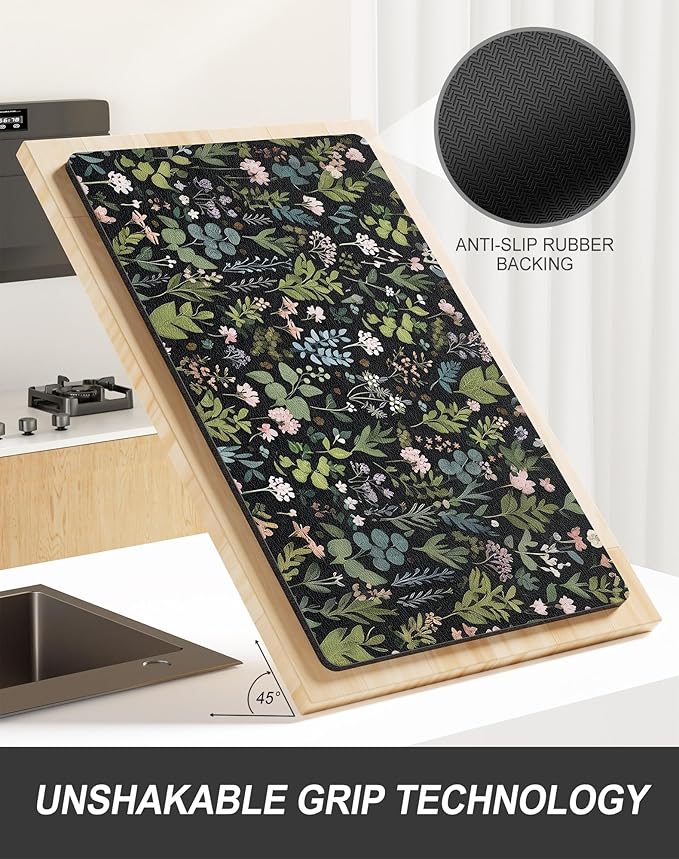 Rnivvi Dish Drying Mat for Kitchen Counter, XL 15 x 24" Cute Flower Theme Super - Image 5