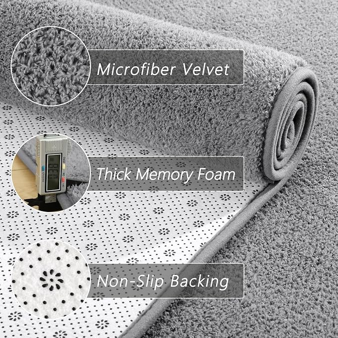7x10 Feet Grey Area Rugs for Bedroom, Indoor Washable Memory Foam Rug for - Image 4