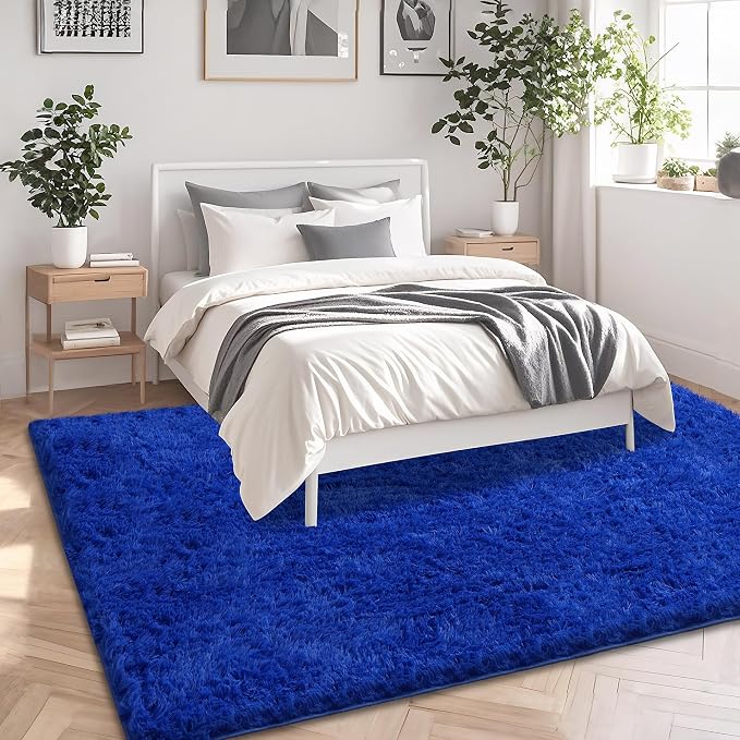 Blue Shag Area Rug for Bedroom, 4x6 Fluffy Shaggy Rugs for Living Room Boys - Image 4