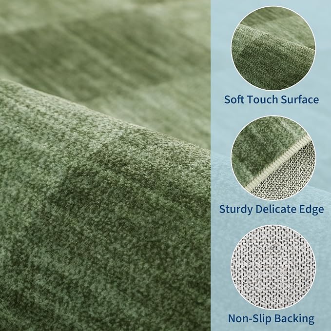 GarveeHome Moss Green Checkered Rug 2x3 Washable Rug Non-Slip - Image 6