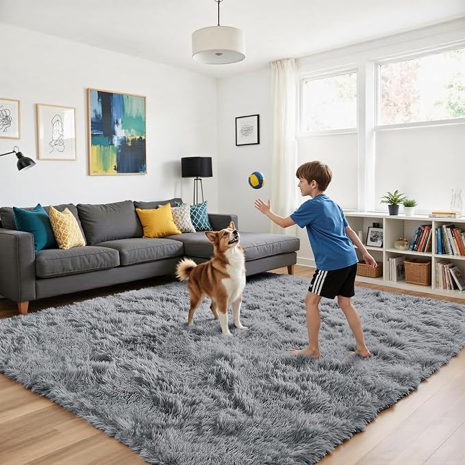 yongyangjuxin Fluffy Rug Shag Area Rug, Light Grey 8x10 Area Rugs - Image 4
