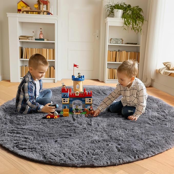 ONASAR Grey Round Area Rugs 6ft, Fluffy Gray Soft Bedroom Circle Rug - Image 4