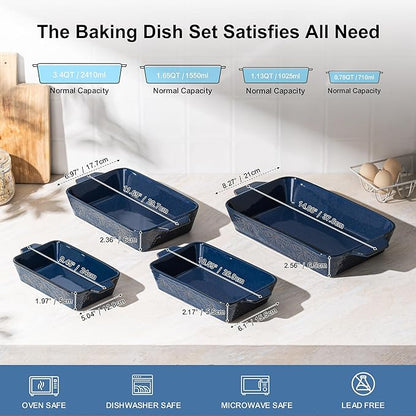 Dafuceramic Casserole Dishes for Oven, Baking Dishes, Ceramic Bakeware Sets of 4 - Image 2