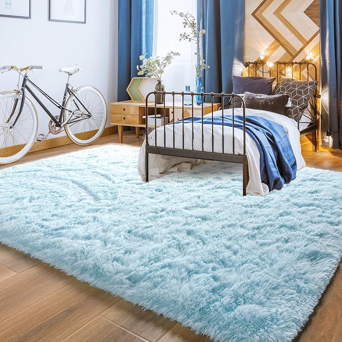 YJ.GWL Area Rugs for Living Room Bedroom, 5x8 Machine Washable Large Light Blue - Image 2