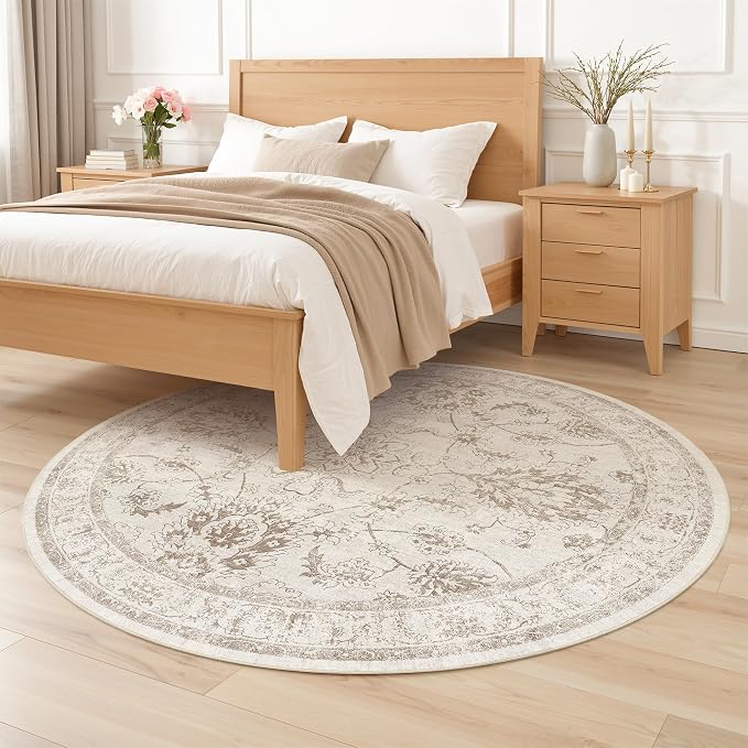 Madane Washable Round Rug 5ft for Living Room, Soft Ultra-Thin Non-Slip Vintage - Image 3