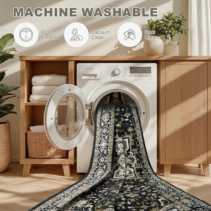 Area Rugs 9x12 Living Room Rug: Washable Rug Soft Vintage Boho Medallion Carpet - Image 8