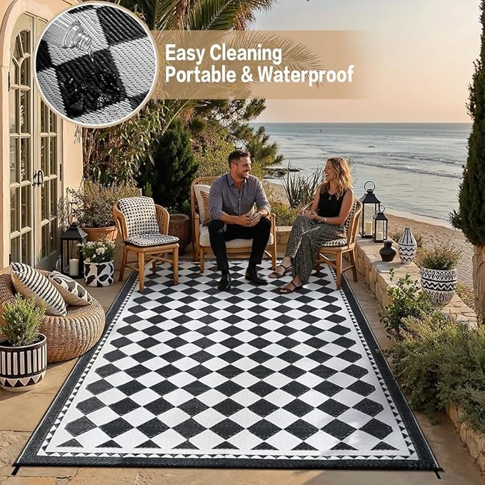 HUGEAR Outdoor Waterproof Rug 8'x10' Plastic Straw Rugs Washable Reversible - Image 5