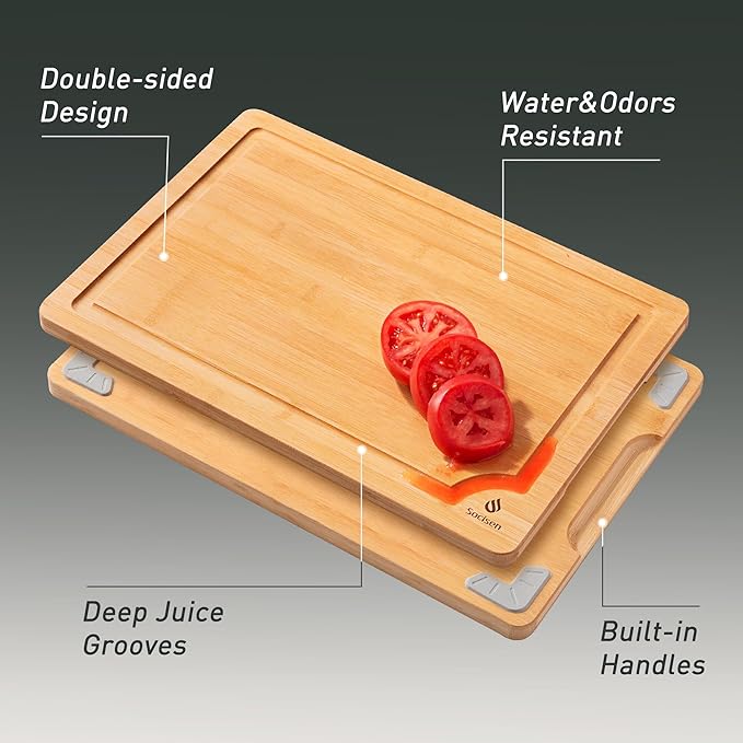 Bamboo Cutting Board Set Non Slip Feet Over Sink Chopping Board Christmas Xmas - Image 4