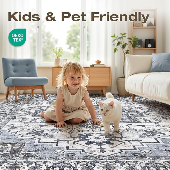 10x14 Area Rugs Living Room: Washable Vintage Rug Large Non-Slip Stain - Image 6