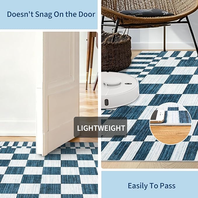 GarveeHome Blue and White Checkered Rug 5×7 Area Rugs - Image 7