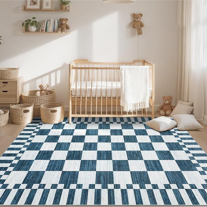 GarveeHome Blue and White Checkered Rug 6×9 Area Rugs - Image 3