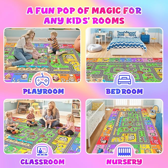 Kids Car Rug for Playroom, 8x10 Kids Play Mat - Image 5