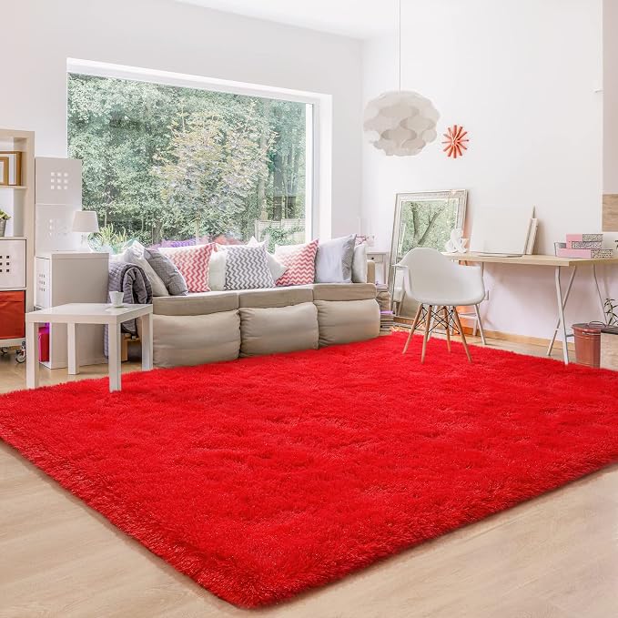 BENRON Fluffy Rugs for Living Room 6x9 Red, Washable Large Area Rugs for by BENRON