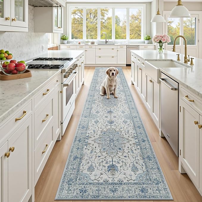 RELEANY Area Rugs Runner 2'x9' Washable Non-Slip, Floral Vintage Distress by RELEANY