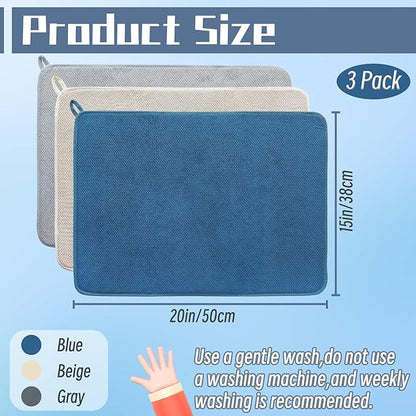 3 Pack Microfiber Dish Drying Mats, Ultra Absorbent Dish Drainer Mats, 20x15" - Image 2