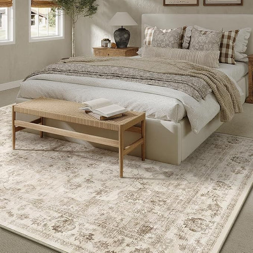 10x14 Neutral Area Rug Beige Vintage Living Room Bedroom Washable Carpet - Image 2