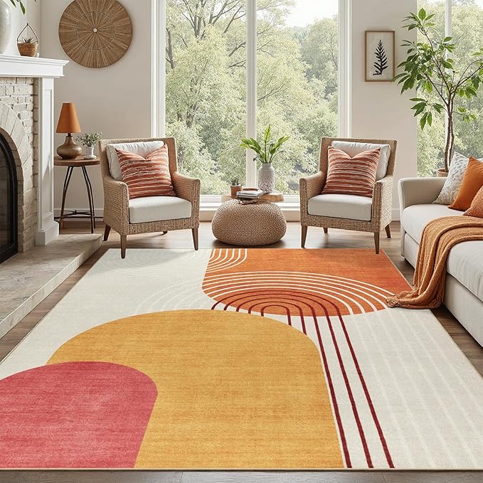 DCX Abstract Machine Washable 10x14 Rug, Mid Century Modern Rug - Image 4