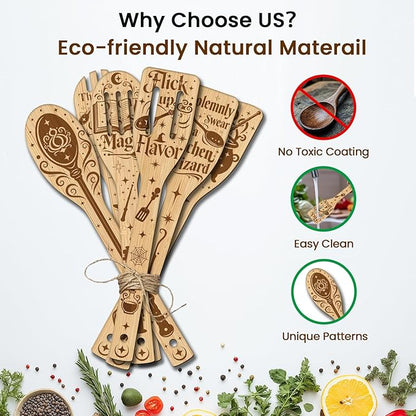 CUTHOLLOW 6PCS Magic Element Wooden Kitchen Cooking Utensil Set, 11.9in Non - Image 3