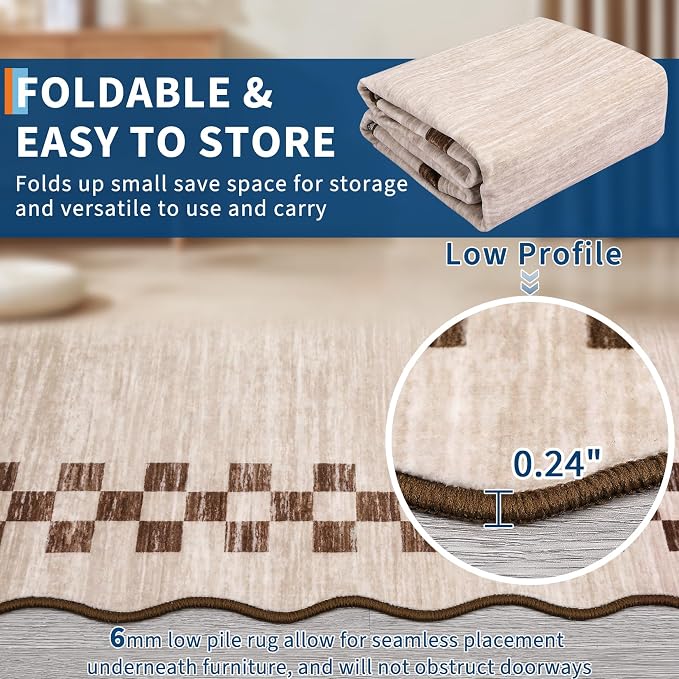 GarveeHome 10x13 Area Rug Large Living Room Scalloped Rug Non Slip Low Pile - Image 4