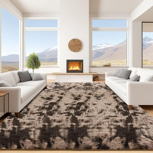 9x12 Tie-Dyed Brown Area Rugs for Living Room, Large Fluffy Shag Rug for by Unknown