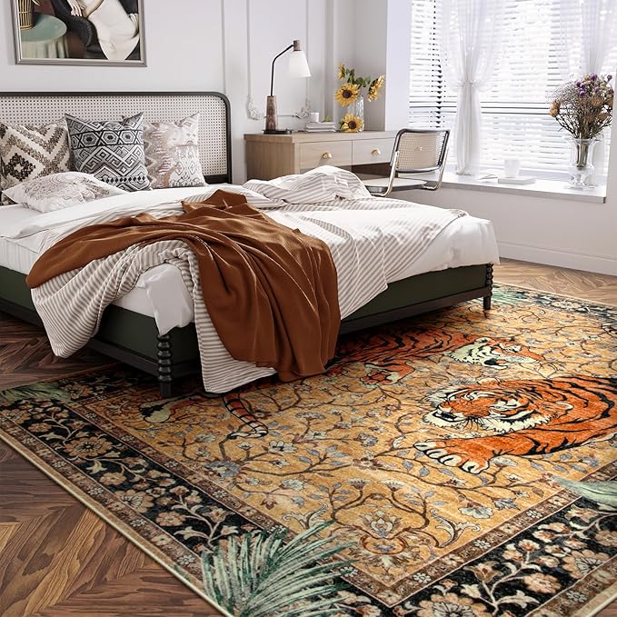 Moynesa Tiger 9x12 Rug, Boho Washable 9 x 12 Area Rugs - Image 7