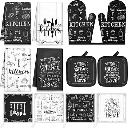 Bencailor 12 Pcs Farmhouse Kitchen Decor and Accessories Sets 4 Black and White by Bencailor