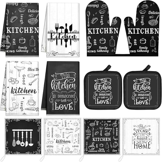 Bencailor 12 Pcs Farmhouse Kitchen Decor and Accessories Sets 4 Black and White by Bencailor