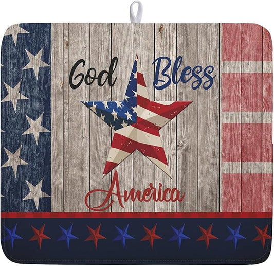 Kawani 4th of July Dish Drying Mat 16x18 Inch Patriotic God Bless America by Kawani