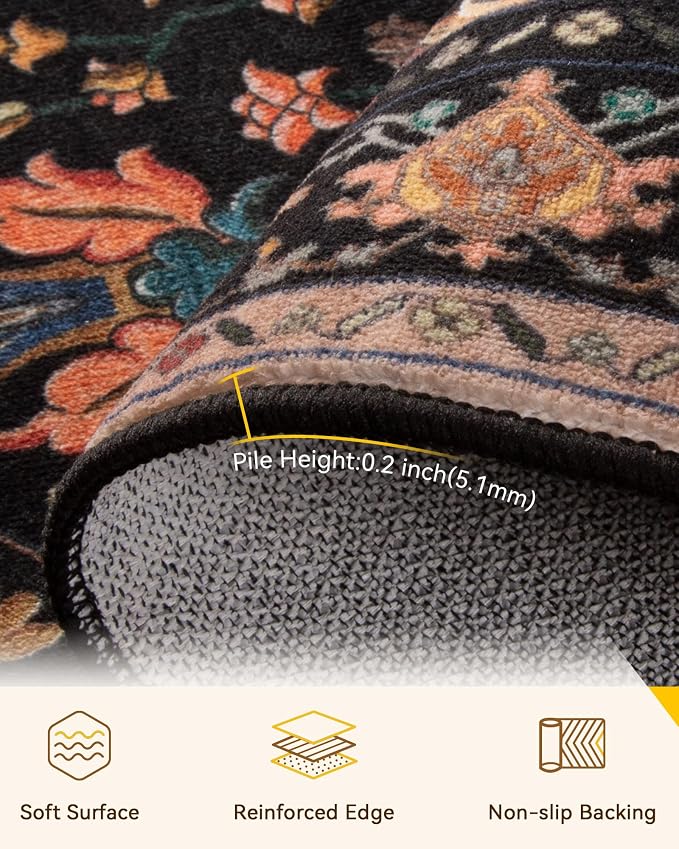 RELEANY Area Rugs 3'x4' Washable Non-Slip, Floral Vintage Distress Medallion - Image 3
