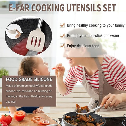 E-far Silicone Cooking Utensils Set, 14-Piece Khaki Kitchen Utensils Set - Image 4