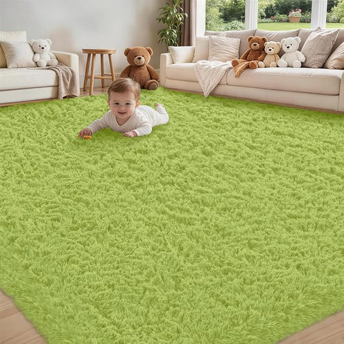 8x10 Area Rug for Living Room:Ultra Soft Fluffy Shag Light Green Rugs, Large by Unknown
