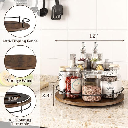 12" Lazy Susan Turntable Organizer, Round Wooden Lazy Susan Organization and - Image 3