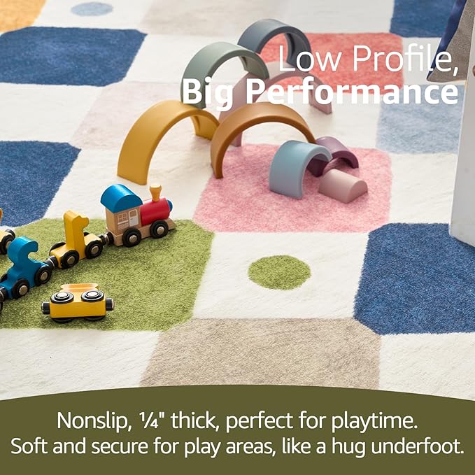 jinchan Macy 4ft Round Rug for Kids Room Modern Colorful Checkered Diamond - Image 6