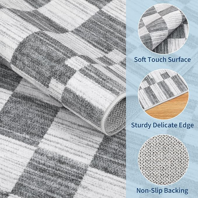 GarveeHome Grey Checkered Rug, Washable 3x5 Rug Non Slip - Image 5
