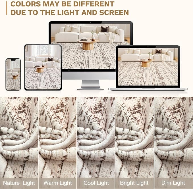Nakagishi 7x9 Area Rug Living Room: Washable Boho Large Neutral Soft Farmhouse - Image 9
