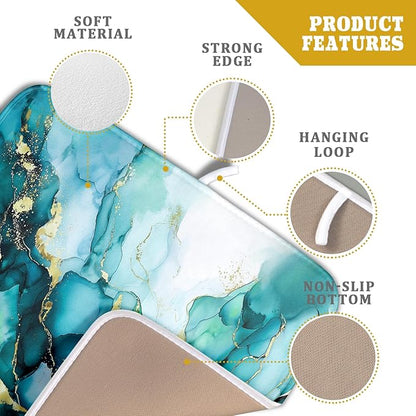 Giwawa Teal Marble Dish Drying Mat Turquoise Blue Marbling Print Dish Drainer - Image 4