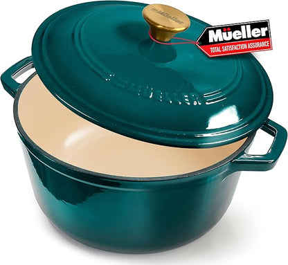 MUELLER HOME 7.5 QT Enameled Cast Iron Dutch Oven, Heavy-Duty Casserole Dish by MUELLERHOME