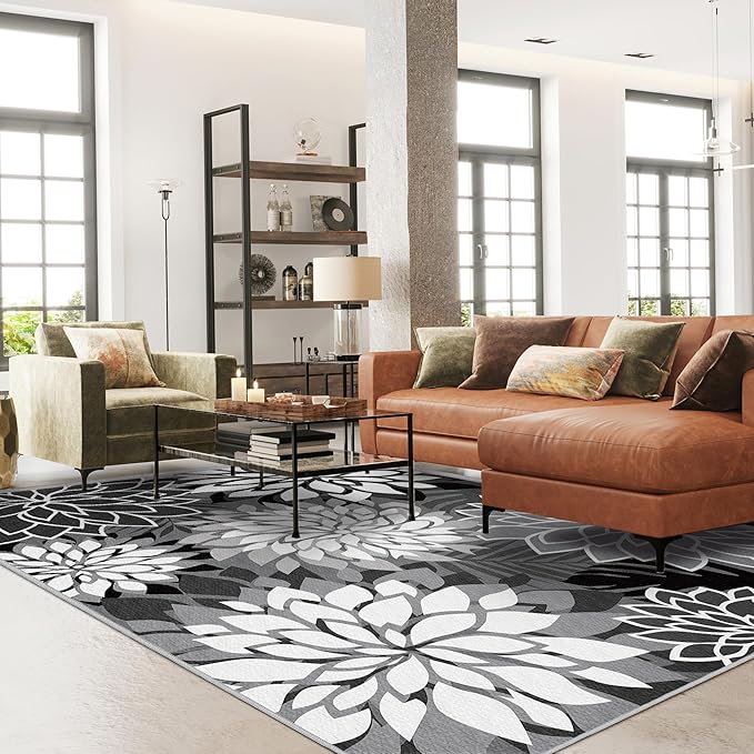 9x12 Outdoor Area Rug Washable Multicolored Patio Rug Tropical Botanical Floral - Image 2