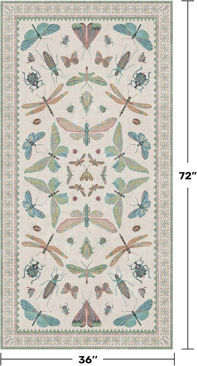 Washable 3x6 Area Rug for Kitchen, Sage Green Vintage Floral Rug for Laundry - Image 2