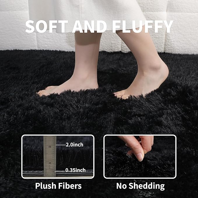 Black Fluffy 9x12 Large Area Rugs - Image 3