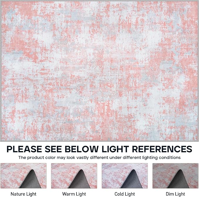 Pink Rug Carpet 9x12 Area Rugs for Bedroom Girls: Washable Modern Rug for - Image 7