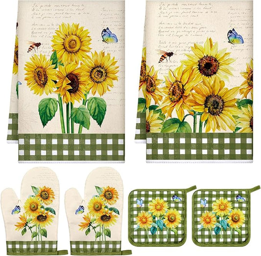Leinuosen 6 Novelty Sunflower Kitchen Towels Kitchen Decor and Accessories Set by Leinuosen